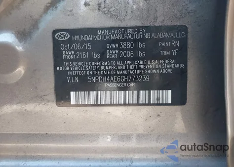 2016 Hyundai Elantra Se из США, поврежденный, VIN 5NPDH4AE6GH773239